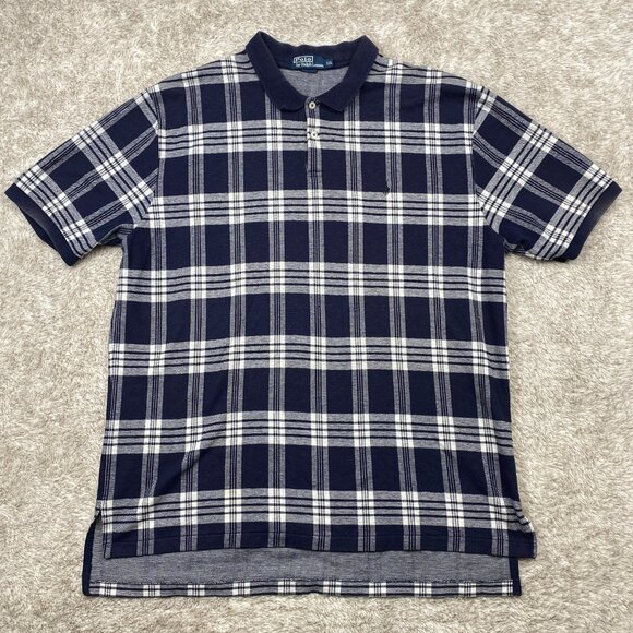 Vintage Polo Ralph Lauren Polo Shirt Mens XXL Navy White Windowpane Check Rare - Picture 2 of 12